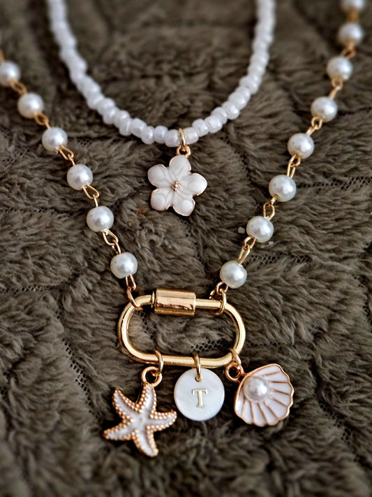 2 Stack Beach Necklace(s) - Personalized Freshwater Pearl Charm