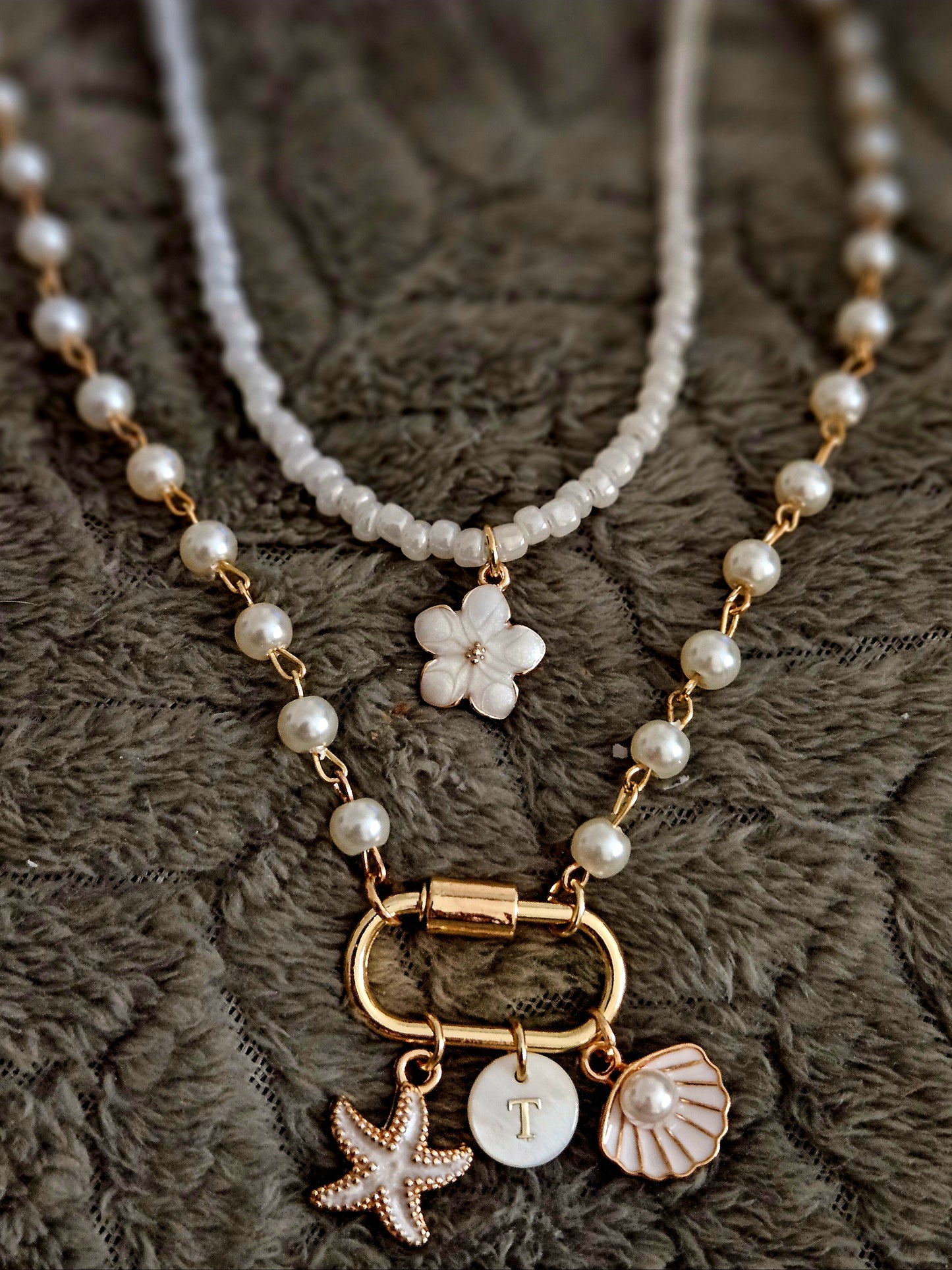 2 Stack Beach Necklace(s) - Personalized Freshwater Pearl Charm