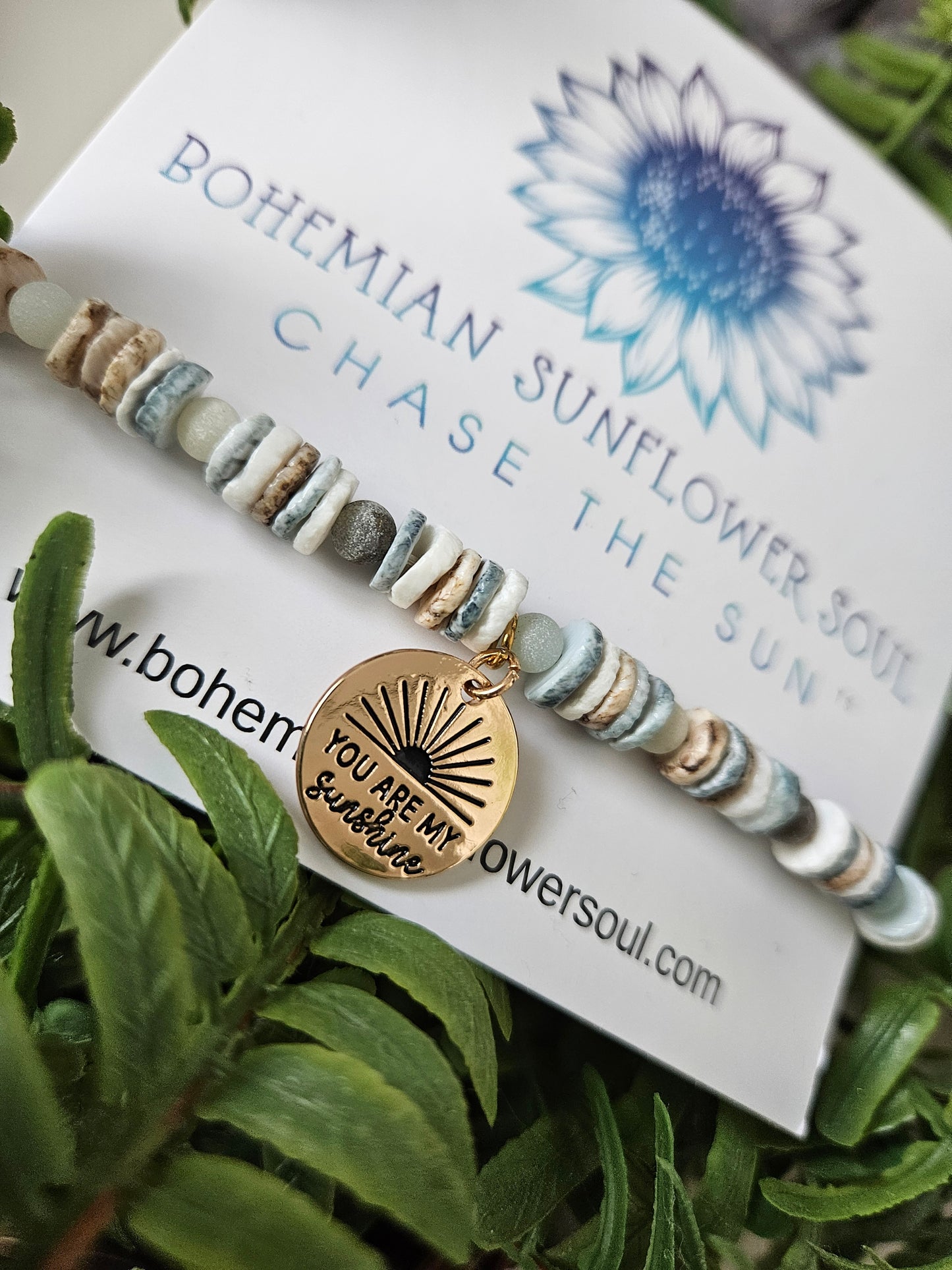 Amazonite & Dyed Shell Bracelet - You Are My Sunshine