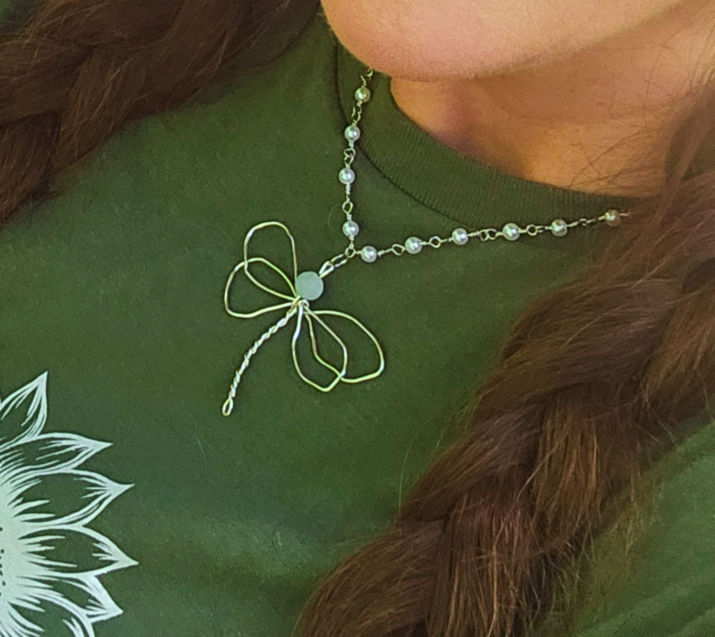 Dragonfly Silver & Pearl Necklace