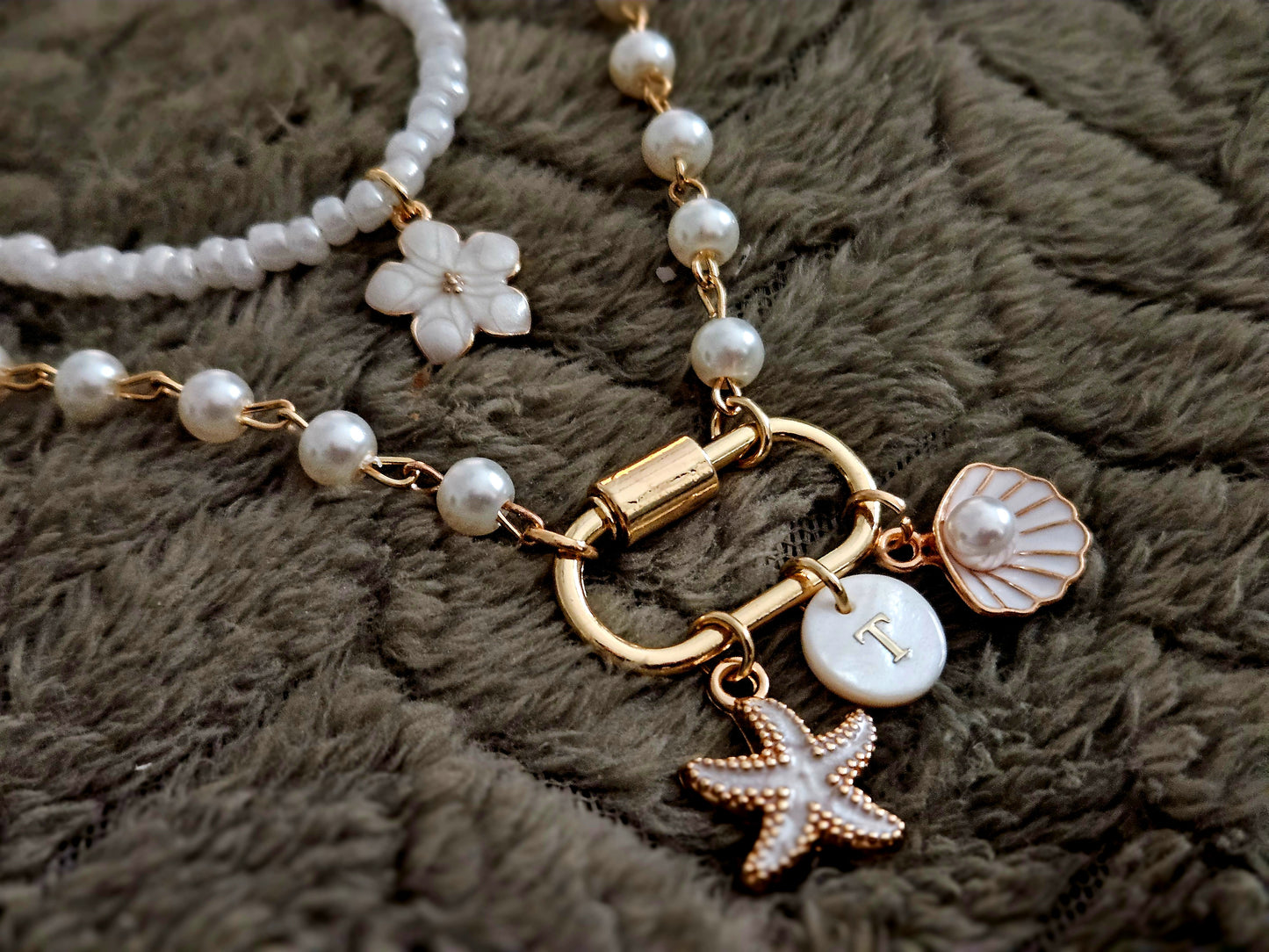 2 Stack Beach Necklace(s) - Personalized Freshwater Pearl Charm