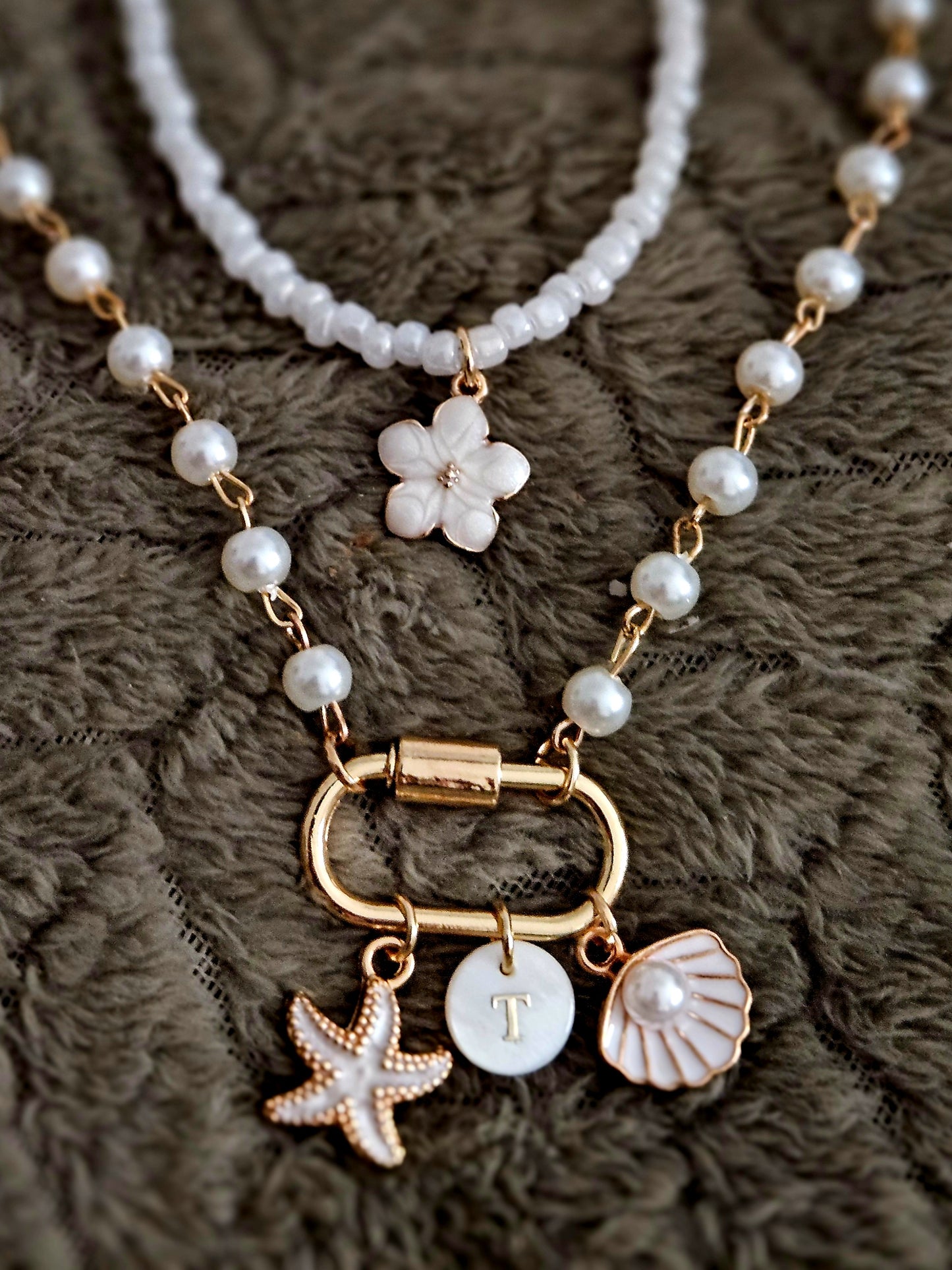 2 Stack Beach Necklace(s) - Personalized Freshwater Pearl Charm