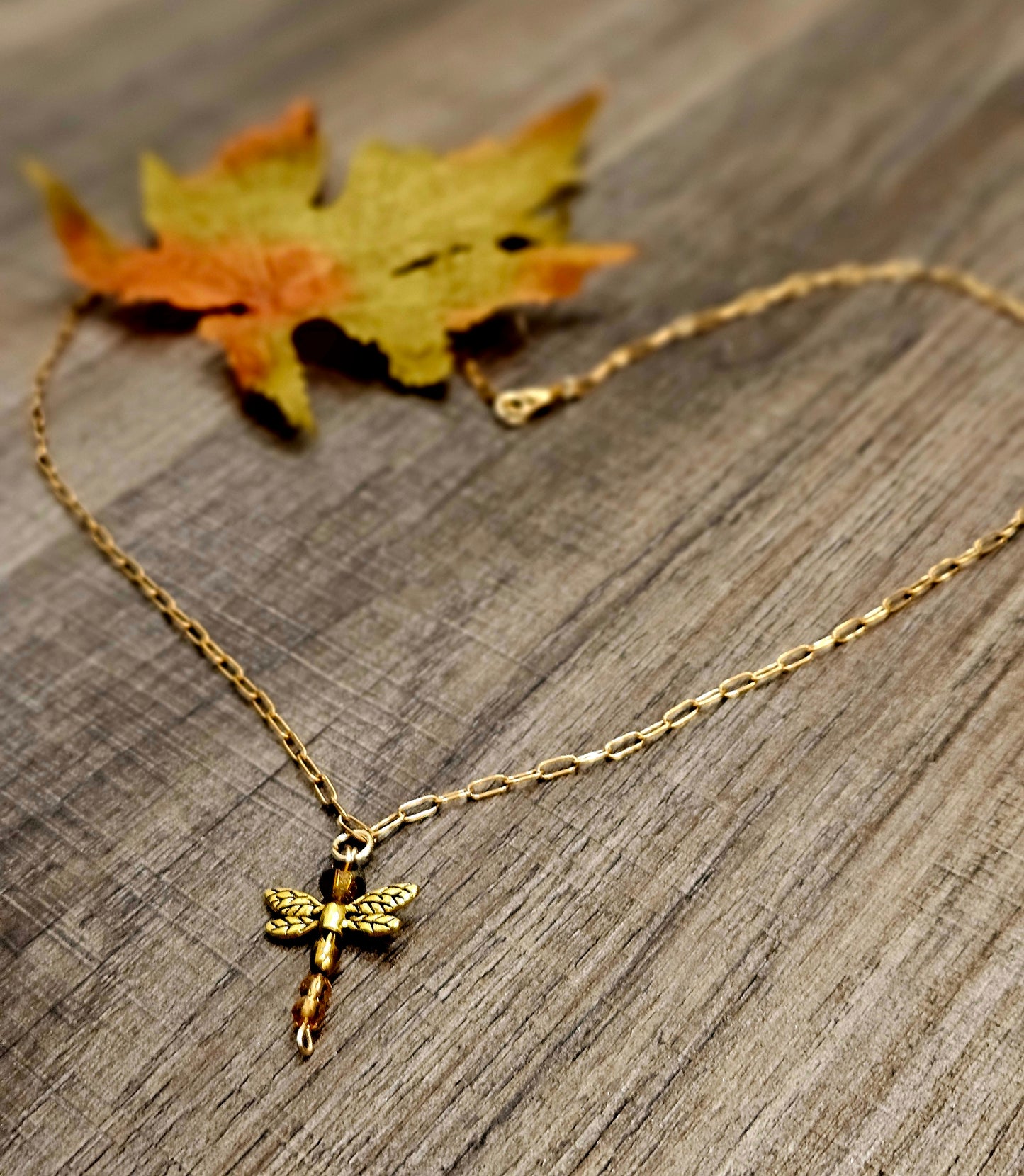 Gold Paperclip Chain Dragonfly Necklace