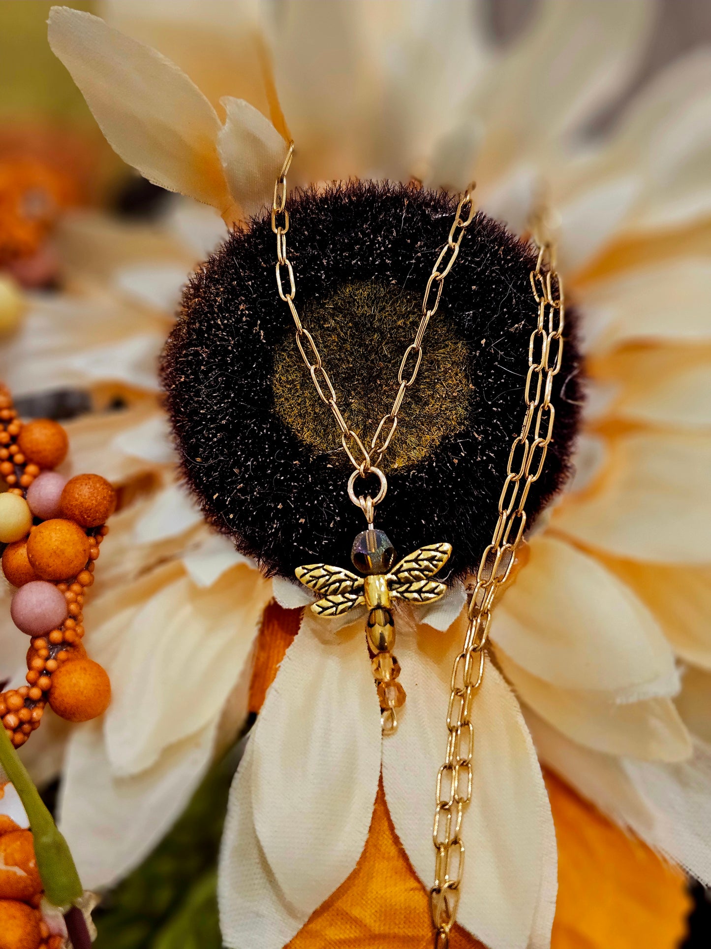 Gold Paperclip Chain Dragonfly Necklace