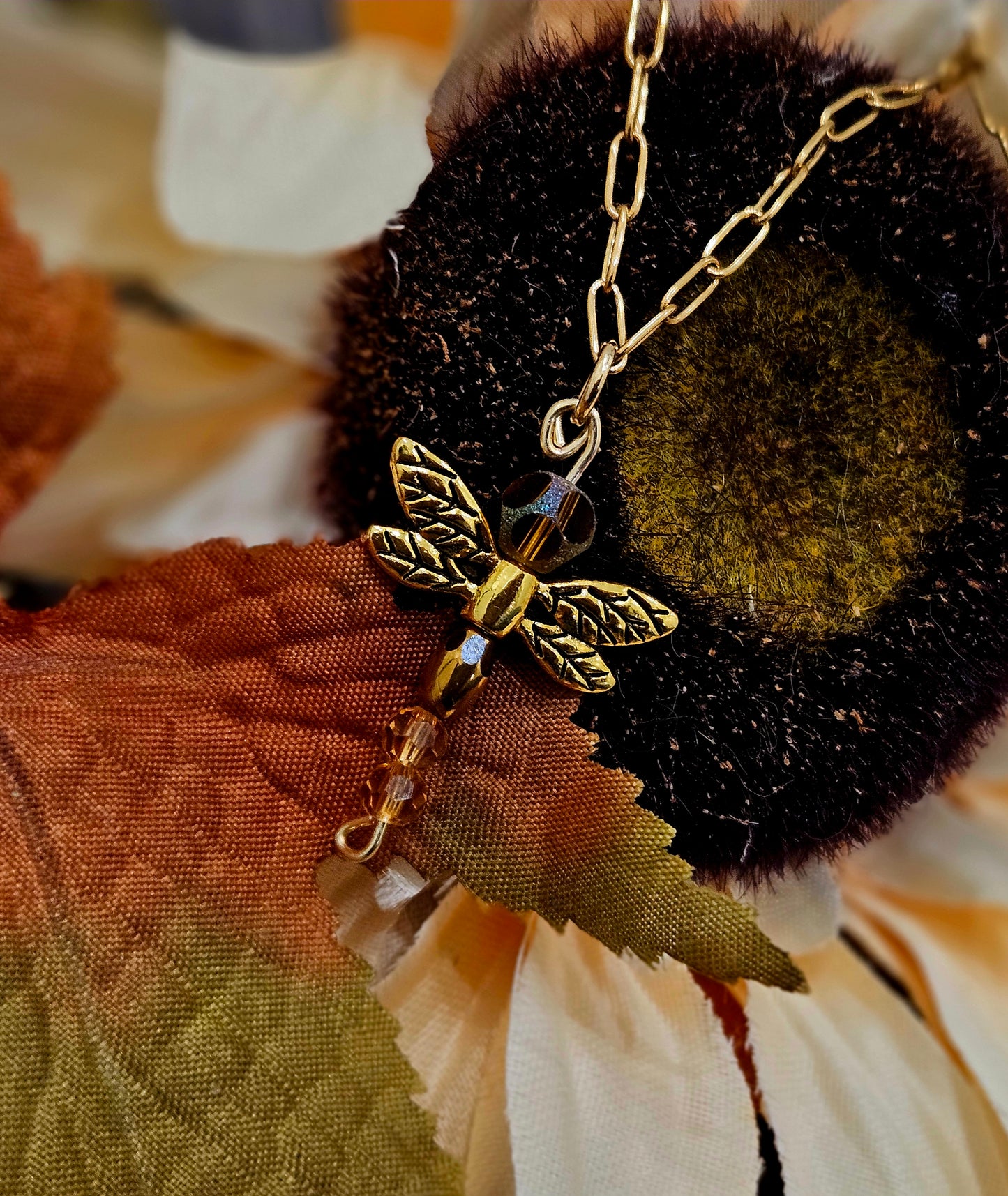 Gold Paperclip Chain Dragonfly Necklace
