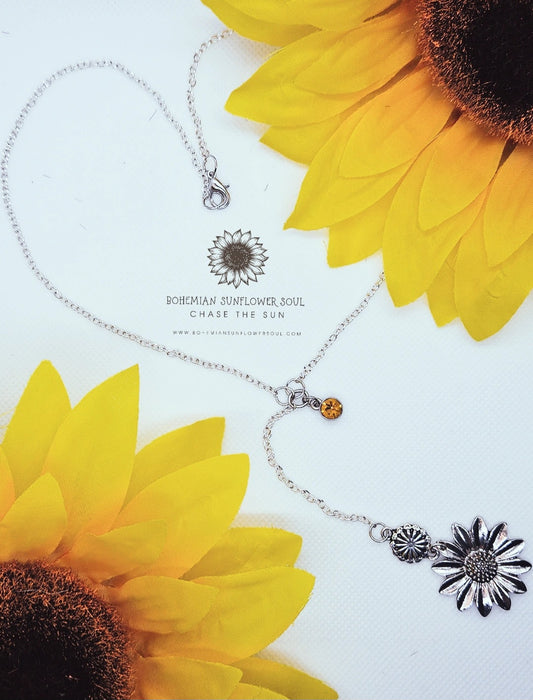 Silver Sunflower "Y" Necklace