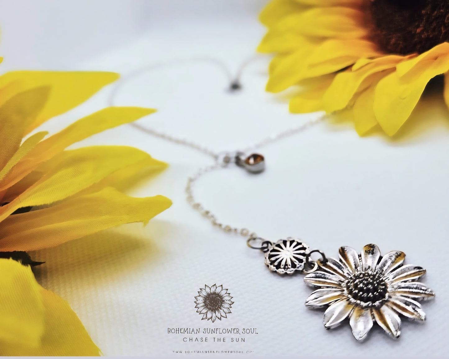 Silver Sunflower "Y" Necklace
