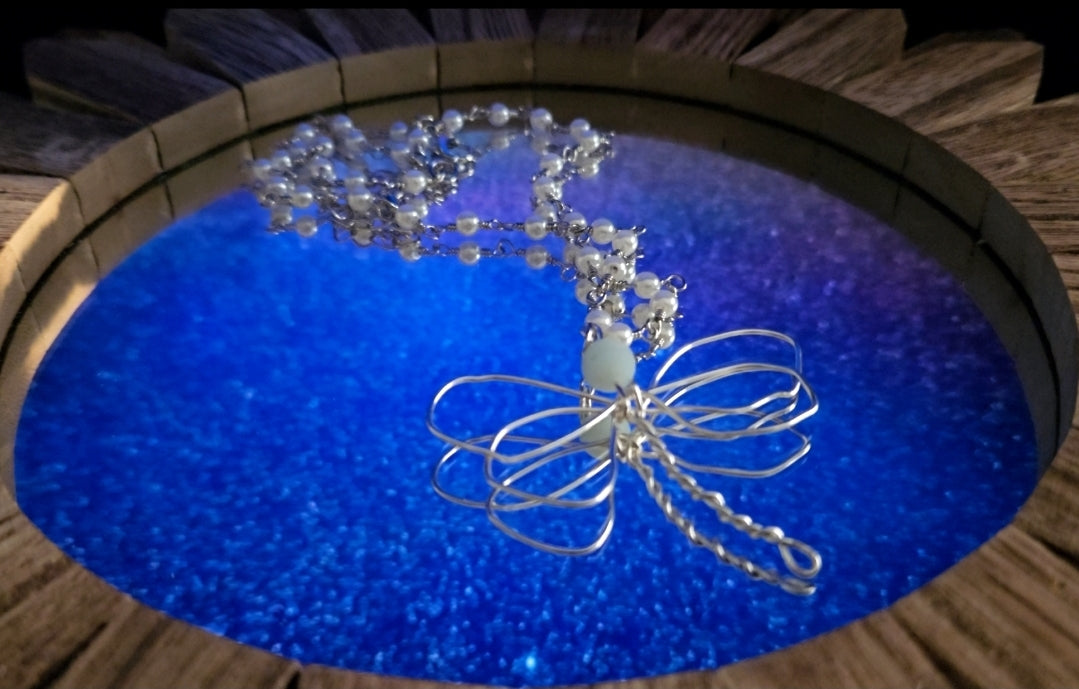 Dragonfly Silver & Pearl Necklace