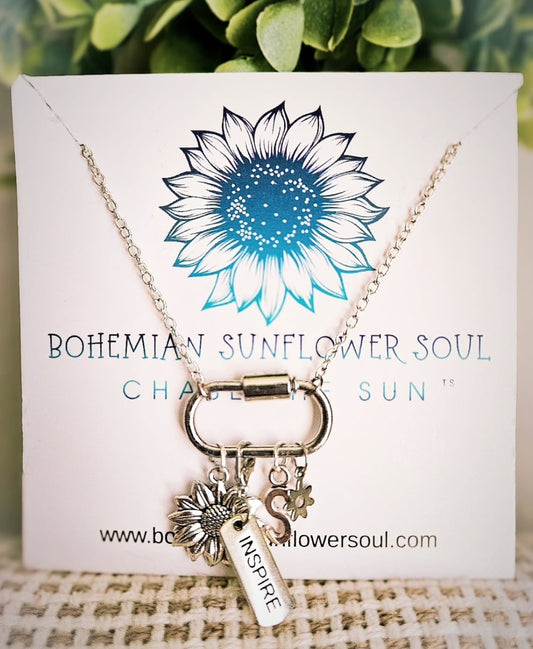 Personalized Carabiner Inspire Charm Necklace